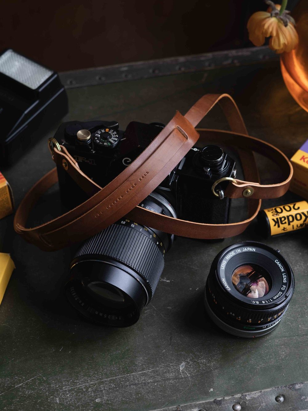 Brown Leather Camera Strap handmade in canada by Fieldwork Company